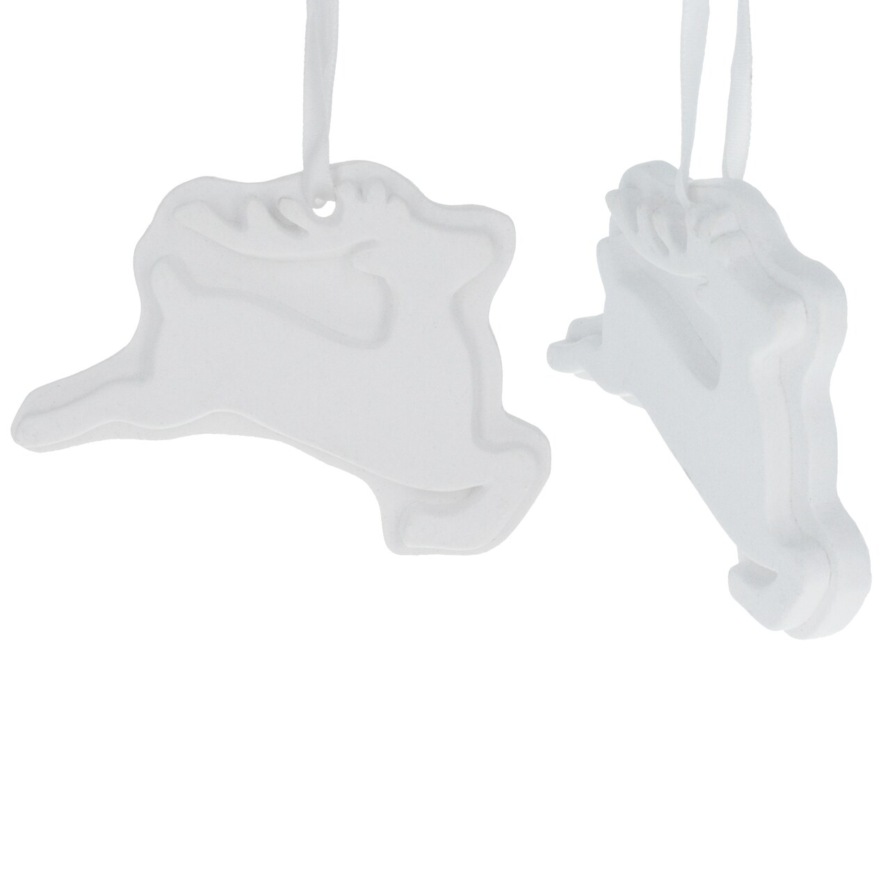 Set of 2 Blank Unfinished White Plaster Reindeer Christmas Ornaments DIY Craft 3.7 Inches